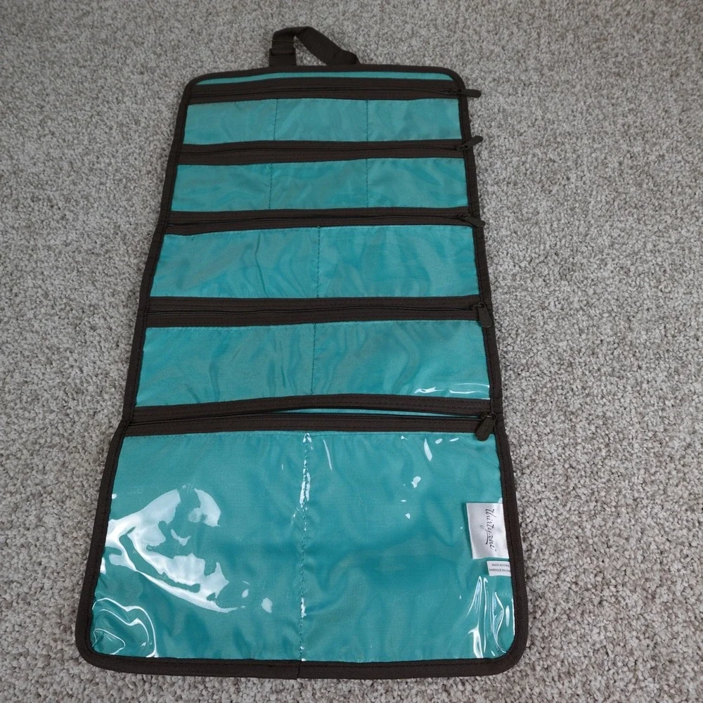 Thirty-One‎ Uptown Jewelry Bag Sea Plaid Toiletry Makeup Organizer Bag